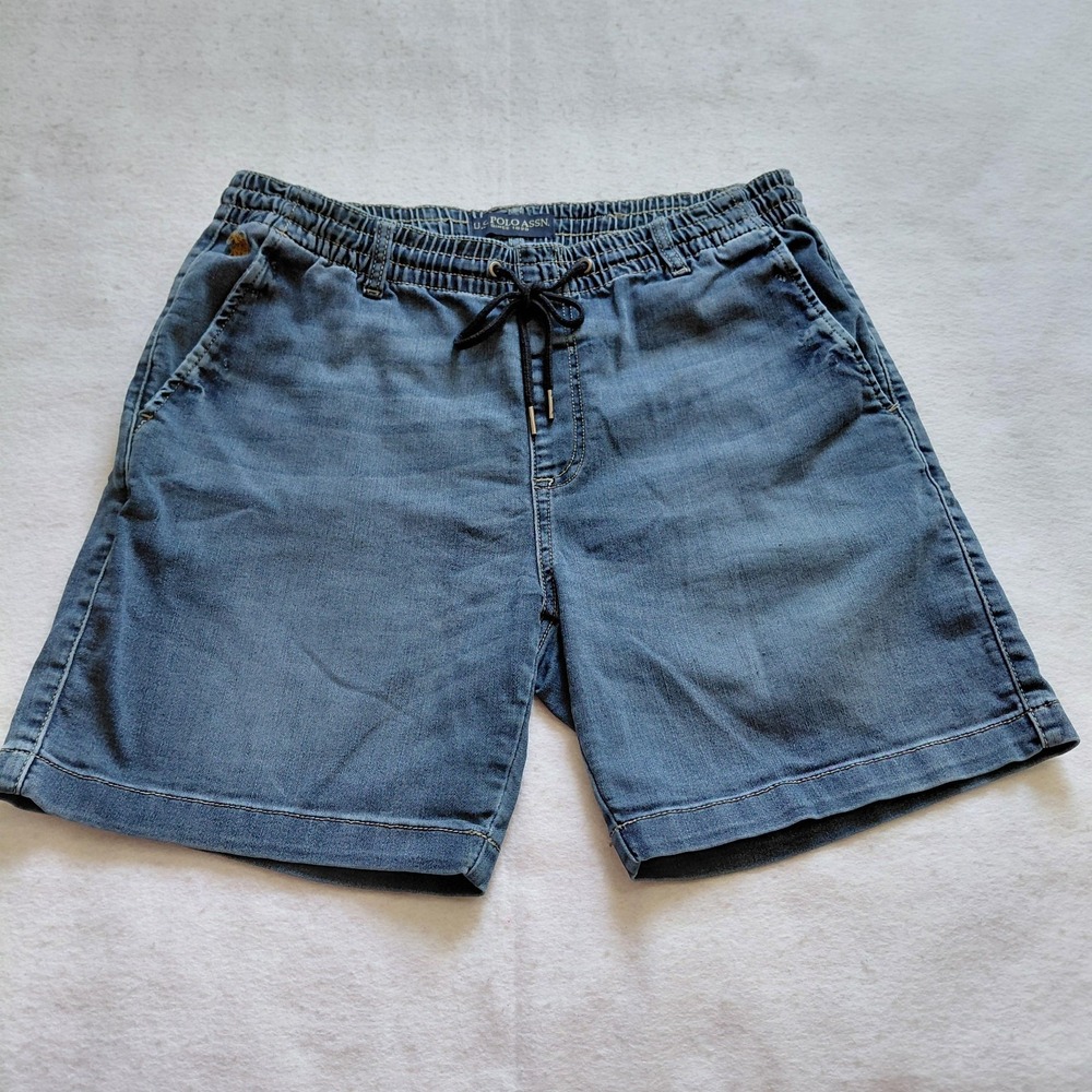 US Polo Assn Stretch Activate Denim Shorts Mens L Medium Wash Drawstring